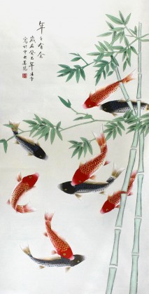 【已售】北京美协凌雪四尺风水九鱼图《年年有余》