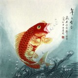 【已售】北京美协凌雪四尺斗方鱼跃龙门《年年有余》