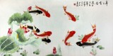 【已售】北京美协凌雪四尺九鱼图《年年有余》