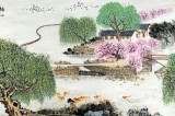 【已售】杜云祥四尺田园山水画《桃红柳绿》
