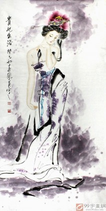 中国絵　乙亥年写貴妃出浴圖　銘有り 中国絵 乙亥年写貴妃出浴圖 銘有り 中国絵 乙亥年写貴妃出浴圖 銘有り