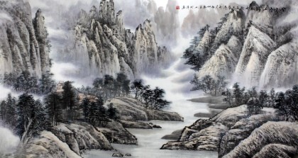 实力派青年画家刘洋六尺山水画《紫雾春山绿树齐》