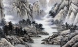 【已售】实力派青年画家刘洋六尺山水画《紫雾春山绿树齐》