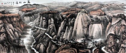 河南青年画家刘洋小六尺山水画《万山红遍》