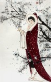 【已售】南海禅寺 妙林居士 三尺写意仕女图《踏雪寻梅》
