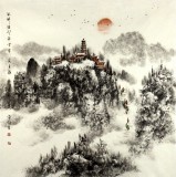 【已售】水墨名家赵金鸰太行雪村系列四尺斗方《谷静钟声远》(询价)