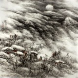 名家赵金鸰太行雪村系列四尺斗方山水画(询价)