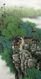 【已售】安徽美协何华贤四尺青绿山水画《山色泉声》