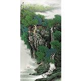 【已售】安徽美协何华贤四尺青绿山水画《山色泉声》