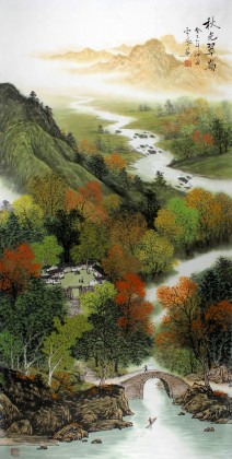 安徽美协何华贤四尺山水画《秋光翠岭》