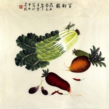 北京美协凌雪四尺斗方餐厅果蔬画《百财图》