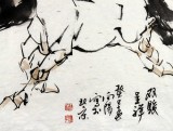 SK中美协会员 画坛名家王向阳四尺斗方国画马《双骏呈祥》(询价)