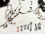 SK河南美协王向阳四尺斗方国画马《双骏呈祥》(询价)