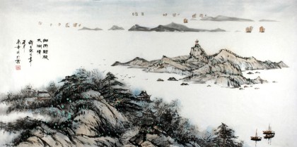 北京美协张春奇四尺山水画《细雨轻梳太湖情》