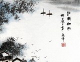 【已售】北京美协张春奇四尺斗方山水画《江南细雨》