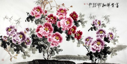 王宝钦六尺精品国画牡丹画《富贵祥和》