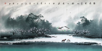 【已售】张泉踪四尺风水画《微雨杏花村》