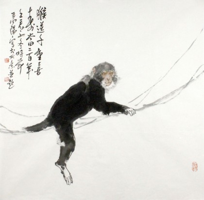 【已售】王向阳四尺斗方《猴送千重喜》 中国美术家协会会员（询价）