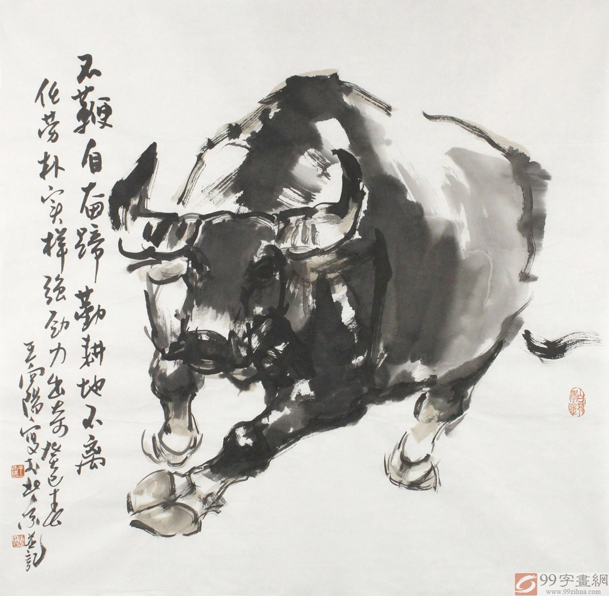 当代著名画家王向阳国画动物牛 - 国画牛