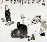 【已售】石缘斋主李胜春三尺斗方水墨人物画《茶亦醉人何必酒》
