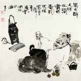 【已售】石缘斋主李胜春三尺斗方水墨人物画《茶亦醉人何必酒》