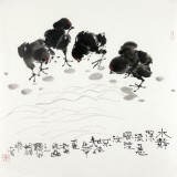 SK石缘斋主李胜春三尺斗方群鸡图《风波汝不知》