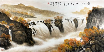 【已售】安徽美协何华贤四尺办公室山水画《黄河之水天上来》