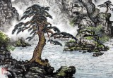 SK名家蒲家瑞四尺迎客松山水画《春流远长》