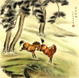 【已售】山东美协赵逸梅四尺斗方骏马图《草原雄风》