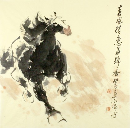【已售】王向阳四尺斗方草原奔马图《春风得意马蹄香》(询价)