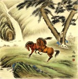 【已售】著名工笔画家赵逸梅四尺斗方客厅工笔双骏图
