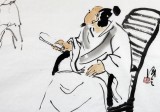 【已售】陈漫之四尺斗方梧桐水墨人物《云林洗桐》