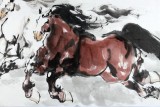 【已售】中美协会员 画坛名家王向阳四尺双骏飞奔图《双骏呈祥》