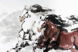【已售】中美协会员 画坛名家王向阳四尺双骏飞奔图《双骏呈祥》