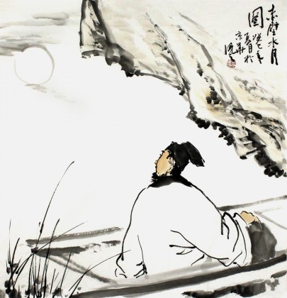 【已售】陈漫之四尺斗方东坡夜游赤壁《赤壁水月》