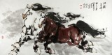 【已售】中美协会员 画坛名家王向阳四尺双骏飞奔图《双骏呈祥》