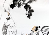 【已售】陈漫之四尺斗方梧桐水墨人物《云林洗桐》
