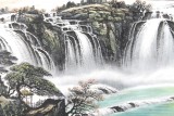 【已售】张慧仁小六尺瀑布风水画《春山观瀑图》