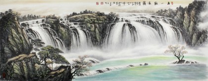 【已售】张慧仁小六尺瀑布风水画《春山观瀑图》