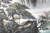 【已售】张慧仁小六尺瀑布风水画《春山观瀑图》