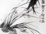 李绍山四尺三开兰花竹子《双清图》