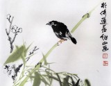 李绍山四尺三开青竹寒梅花鸟画