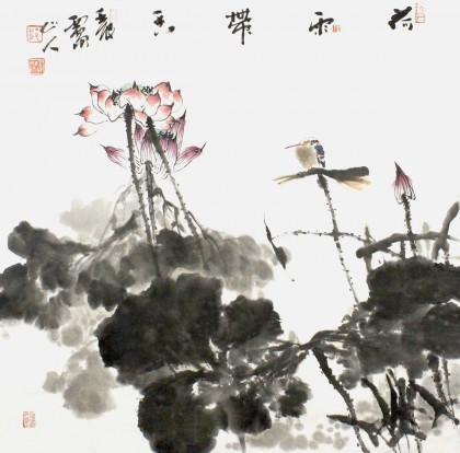 【已售】四川美协会员西蜀山人四尺斗方《荷雨带香》