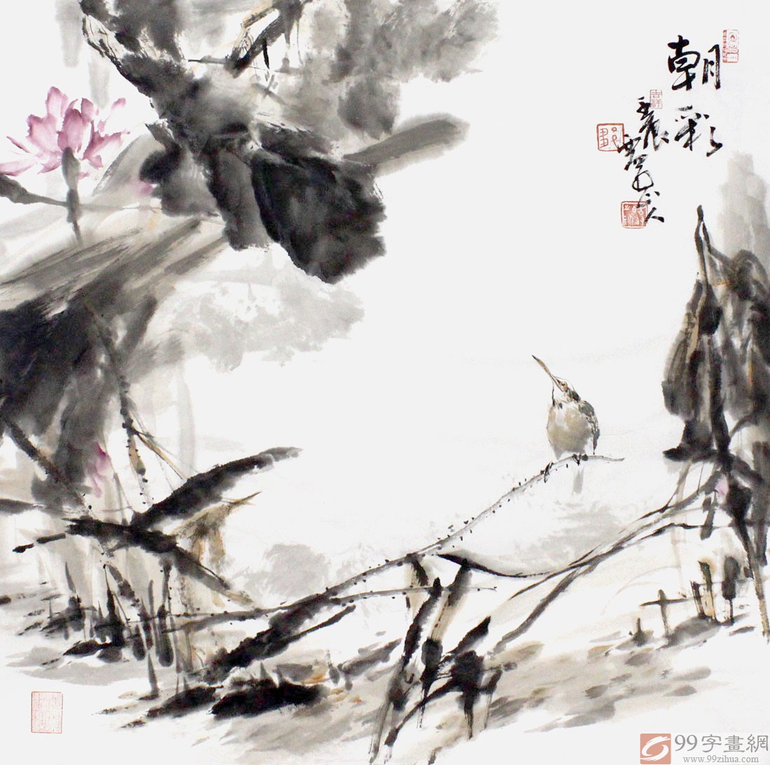 大写意国画荷花图- 荷花图- 99字画网