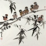 【已售】李胜春三尺斗方墨竹雀鸟《集贤图》