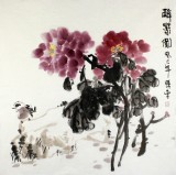 SK李胜春四尺斗方国画紫牡丹《醉春图》