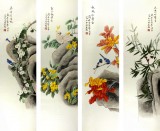 【已售】凌雪四尺工笔花鸟四条屏春夏秋冬