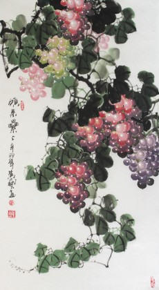已售黄艺三尺水墨葡萄画硕果累累