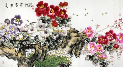 【已售】河南著名花鸟画家曲逸之六尺《花开富贵》