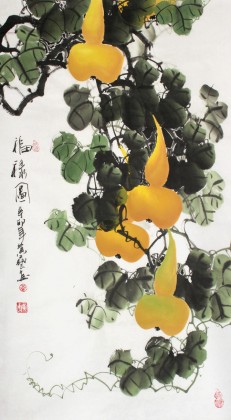 【已售】三尺辟邪风水葫芦画《福禄图》